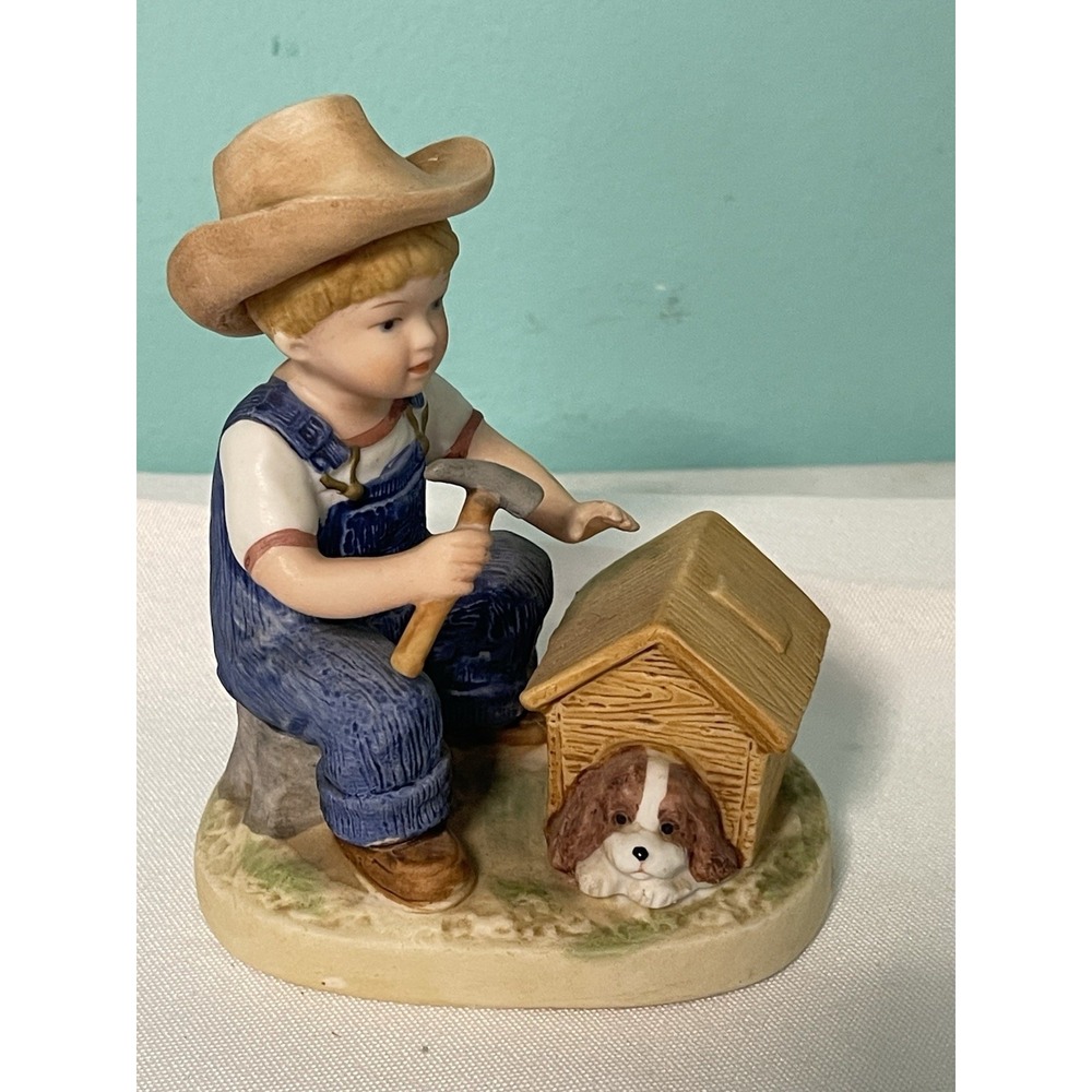 Denim Days Figurine #1503 Homco Puppy Love Danny Porcelain 1985 Retired
